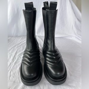 EGO AYAH Stitch Detail Mid Calf Ankle Biker In Faux Leather Boots Black Size 7